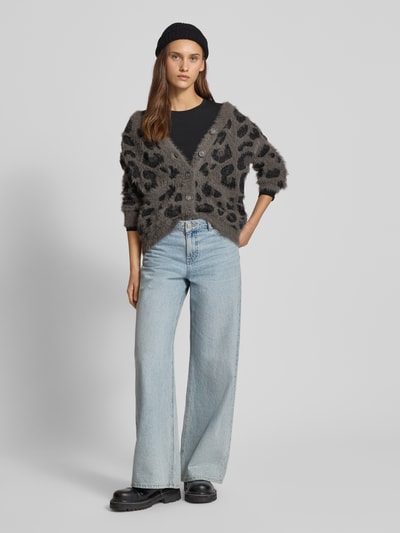 Noisy May Strickjacke mit Kunstfellbesatz Modell 'FLYNN' Dunkelgrau Melange 1