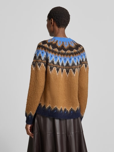 Oui Noorse trui met ronde hals Camel - 5