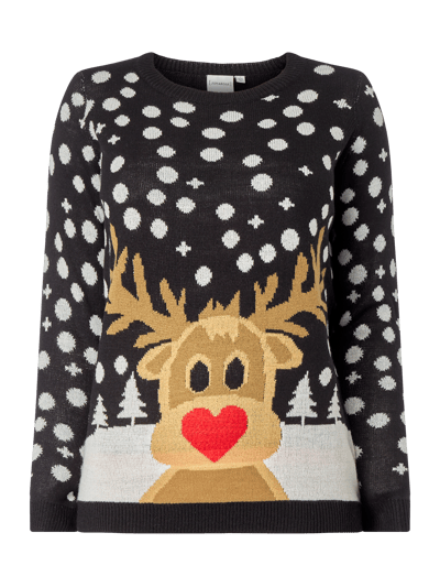 Junarose PLUS SIZE Pullover mit Weihnacht-Stickerei Modell 'Snow' Black 2