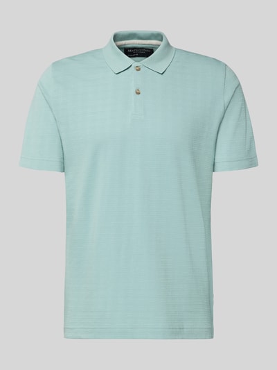 Produktfoto, Regular Fit Poloshirt aus reiner Baumwolle von Marc O'Polo in hellem Mintgrün, Gitterkaro Struktur, Polokragen mit 2-Knopf-Verschluss, kurzarm, Jacquard-Optik