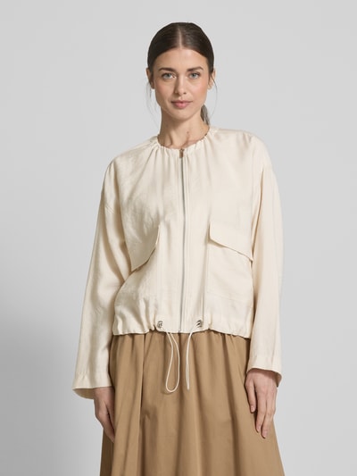 Milano Italy Blouson met extra brede schouders en klepzakken Zand - 4