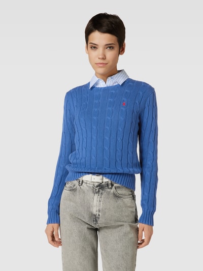Polo Ralph Lauren Sweter z dzianiny ze ściegiem warkoczowym model ‘JULIANNA’ Niebieski 4