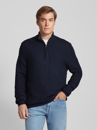 s.Oliver RED LABEL Regular Fit Pullover aus reiner Baumwolle mit Strukturmuster Dunkelblau 4