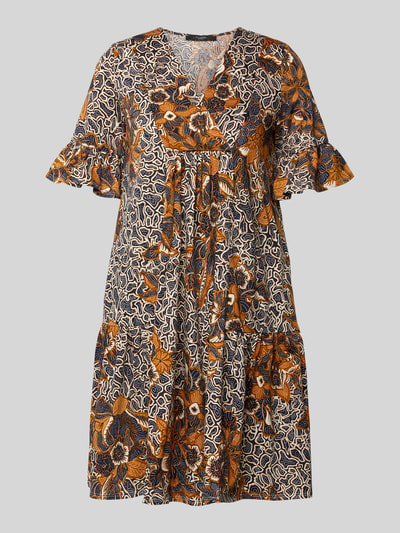 Produktfoto, A-Linien Kaftankleid aus reiner Baumwolle Modell 'FUOCO' von Weekend Max Mara mit Optik:Allover-Muster, Midi-Länge, Rundhals, Ärmelform: Kurzarm mit Volants, Saum: Gerade, Materialverarbeitung: Jersey.