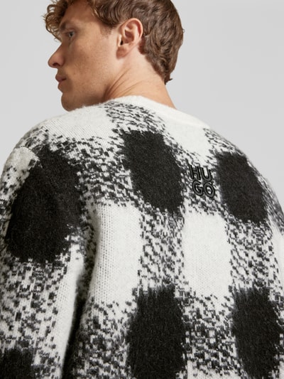 HUGO Gebreide pullover met ronde hals, model 'Shequer' Offwhite - 3