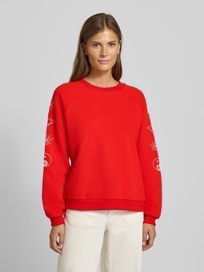 ICHI Sweatshirt met ribboorden, model 'LELA' Lichtrood - 4