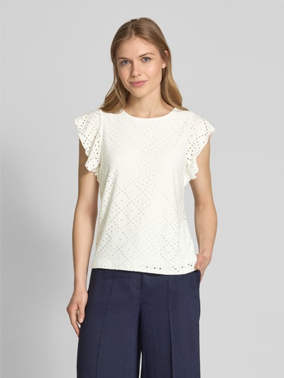 Vero Moda Regular Fit T-Shirt mit Lochstickmuster Muster 'TASSA' Weiss 4