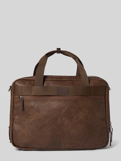 Produktfoto, torba na laptop z uchwytem i paskiem na ramię 'Laptoptasche mit Tragehenkel und Schulterriemen' von camel active, Główna przegroda zapinana na zamek błyskawiczny, Przegródka zewnętrzna zapinana na zamek błyskawiczny, szerokość w rozmiarze 1: 42 cm, długość w rozmiarze 1: 30 cm, głębokość w rozmiarze 1: 10 cm, długość paska na ramię w rozmiarze 1: 100 cm, kolor brązowy, tekstura skóropodobna.