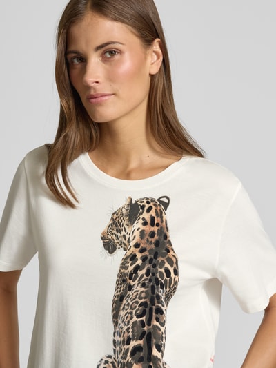 Marc Cain Regular Fit T-Shirt aus reiner Baumwolle mit Animal-Print Offwhite 3