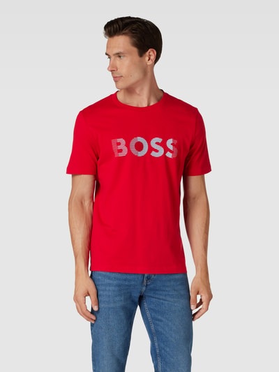 BOSS Green T-shirt met labelprint Rood - 4
