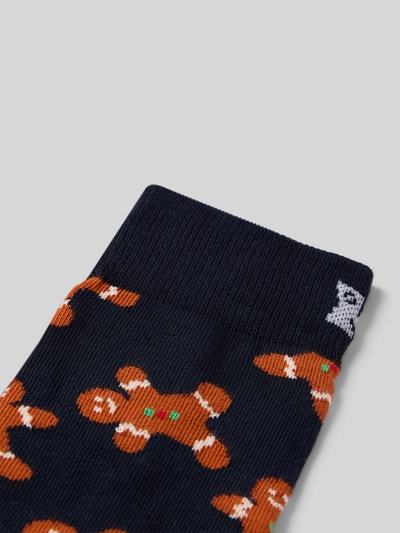 Happy Socks Regular Fit Socken mit Motiv-Stitching Modell 'Gingerbread Man' Dunkelblau 2