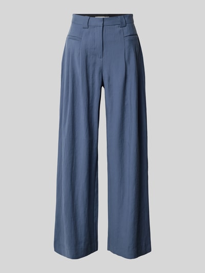 Produktfoto, High Waist Hose aus Viskose-Mix Modell 'Frode' von MSCH Copenhagen in Blau, weites Bein, glatte Struktur, Hakenverschluss, Damenmode