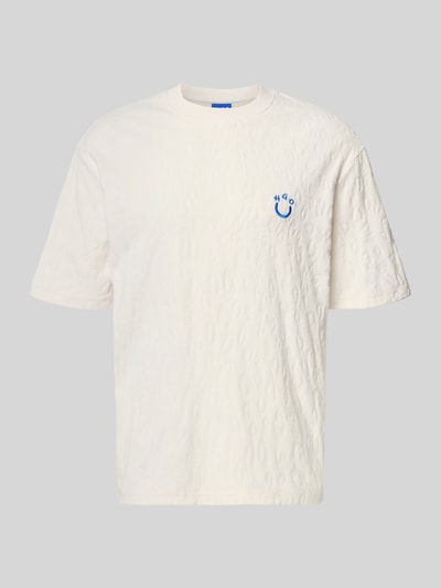 Produktfoto, Regular Fit T-Shirt aus Frottee von Hugo Blue in Optik: Unifarben, Rundhals, Kurzarm, Materialverarbeitung: Frottee, Material: reine Baumwolle, cremefarben, strukturierte Oberfläche