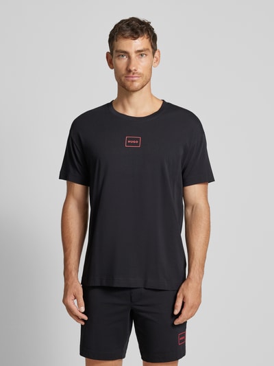 HUGO T-shirt met labelprint, model 'Laze' Zwart - 4