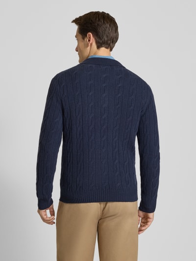 Gant Slim Fit Longsleeve aus reiner Wolle Modell 'Cable' Dunkelblau 5