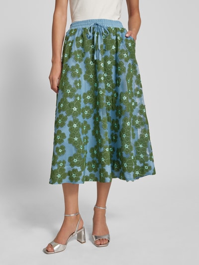 Essentiel Midirok met bloemenmotief, model 'FLOWER' Groen - 4