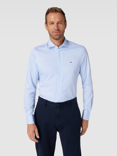 Tommy Hilfiger Tailored Slim Fit Business-Hemd mit Allover-Muster und Logo-Stitching Bleu 4