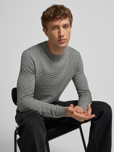 Only & Sons Regular Fit Strickpullover mit Strukturmuster Modell 'KALLE' Hellgrau 3