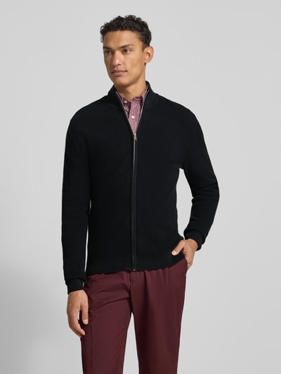 Matinique Slim fit gebreid jack met opstaande kraag, model 'Alagoon' Zwart - 4