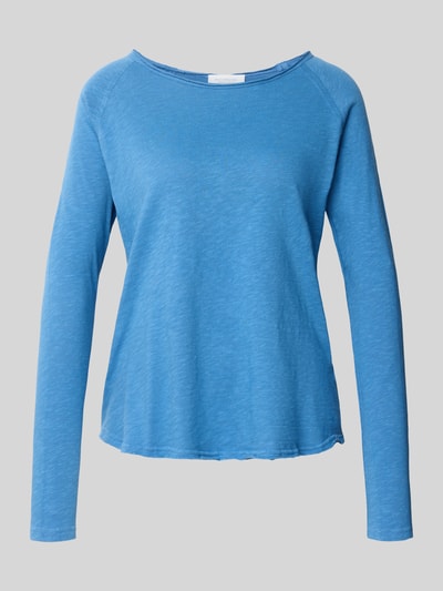 Produktfoto, Regular Fit Longsleeve aus reiner Baumwolle von Rich & Royal in Blau mit U-Boot-Ausschnitt und offenem Saum, Damen Longsleeve