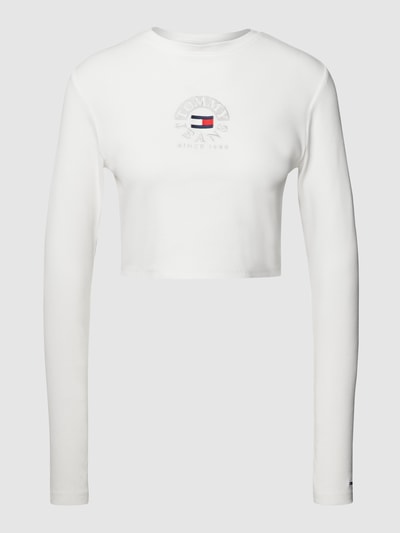 Tommy Jeans Cropped Longsleeve mit Label-Stitching Offwhite 2