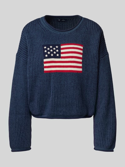 GAP Sweter z dzianiny o kroju regular fit z wyhaftowanym motywem model ‘Americana’ Ciemnoniebieski 2