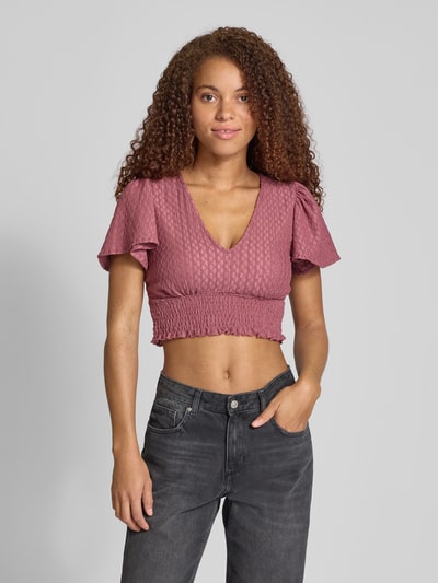 Only Top krótki o kroju regular fit z marszczonymi detalami model ‘HANNAH’ Fiołkoworóżowy 4