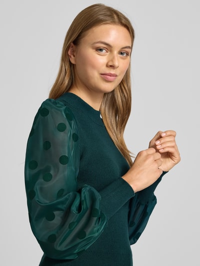 YAS Strickpullover mit gerippten Abschlüssen Modell 'DOTME' Dunkelgruen 3
