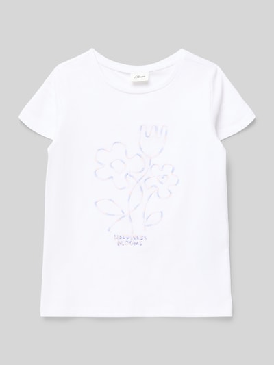 Produktfoto, Regular Fit T-Shirt aus reiner Baumwolle van s.Oliver RED LABEL voor kinderen, uni optiek, motiefstiksel, ronde hals, korte mouw, jerseytextuur, wit