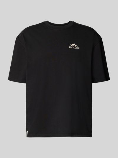Produktfoto, Oversized T-Shirt mit Backprint von PEGADOR, reine Baumwolle, Rundhalsausschnitt, Schwarz, schlichte Optik, lockere Passform