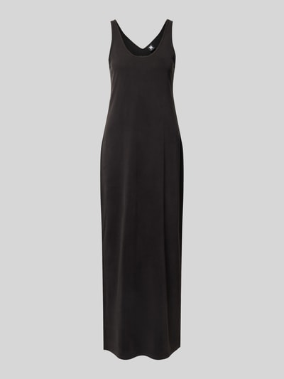Produktfoto, Maxikleid mit Rundhalsausschnitt und Logo-Stitching von Karo Kauer aus schwarzem Viskose-Mix mit Stretch-Anteil, Loose-Fit