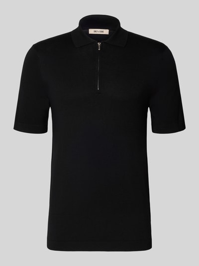 Productfoto, Regular Fit Poloshirt uit viscose-mix model 'WYLER' van Only & Sons, unikleurig, fijngebreid, korte rits, label patch, polokraag, korte mouw