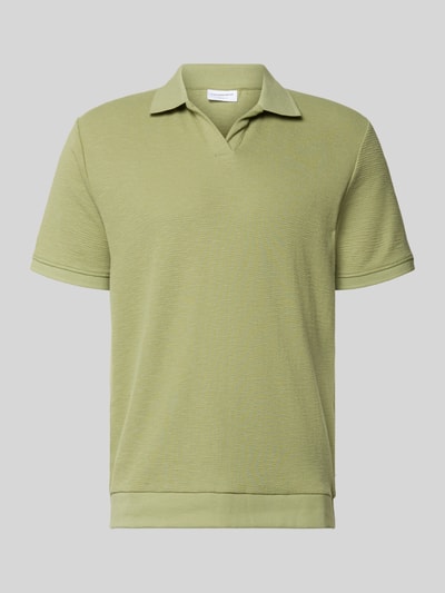 Produktfoto, Comfort Fit Poloshirt mit V-Ausschnitt von Lindbergh aus Reine Baumwolle mit Strukturmuster, Label-Detail, Rückenlänge 68 cm in Größe M