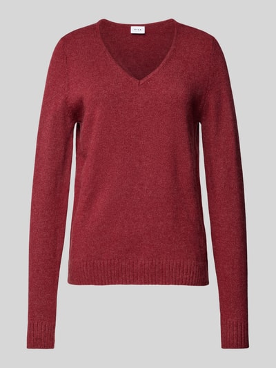 Vila Strickpullover mit V-Ausschnitt Bordeaux 2