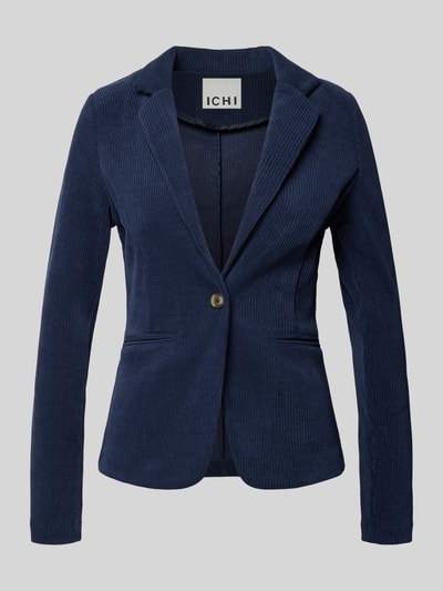 Produktfoto, ciemnogranatowy Slim Fit Blazer aus Cord Modell 'KATE' od ICHI, Mieszanka materiałów z dodatkiem streczu, kołnierz z połami, zapięcie na guzik, kieszenie z wypustkami, Szerokość w rozmiarze S: 42 cm, Długość tyłu w rozmiarze S: 60 cm, Długość rękawów w rozmiarze S: 63 cm