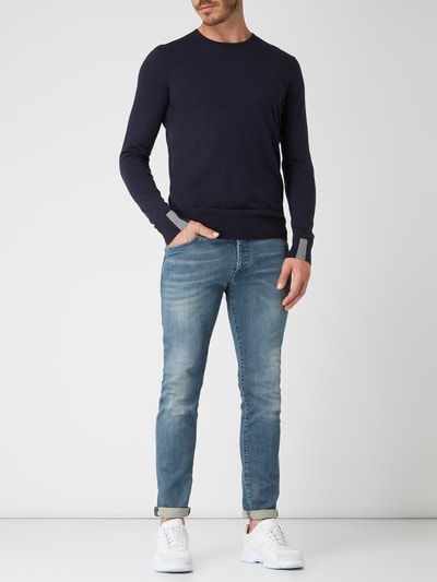 MOS MOSH Pullover van een mix van katoen en wol, model 'Adam' Marineblauw - 1