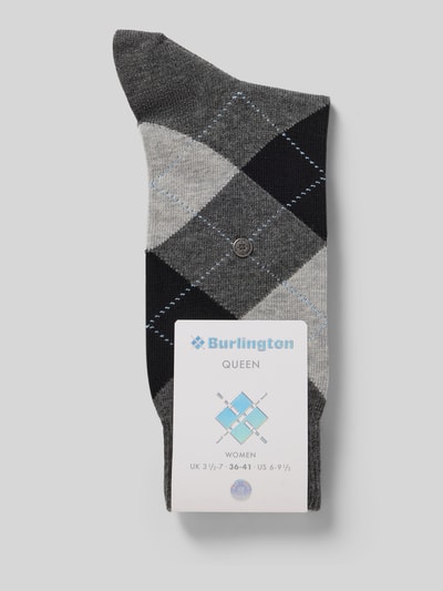 Produktfoto, Socken mit Zickzack-Muster Modell 'Queen' von Burlington, Damen Socken in Grau-Schwarz, Bio-Baumwollmischung, elastische Rippenbündchen