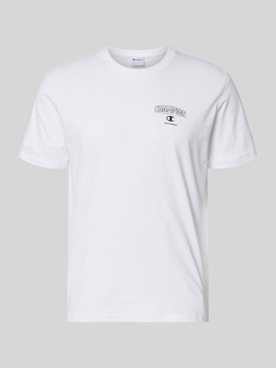 Produktfoto, T-Shirt mit Logo und Rundhalsausschnitt von CHAMPION aus Reine Baumwolle im Regular-Fit, Rückenlänge 61 cm bei Größe M, weiß