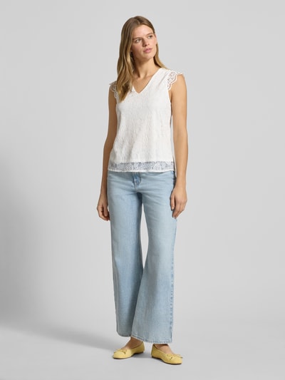 PIECES Slim Fit Blusentop mit Spitzenbesatz Modell 'OLLINE' Offwhite 1