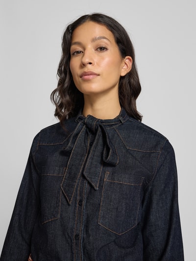 comma Regular fit jeansblouse met strikdetail Jeansblauw - 3