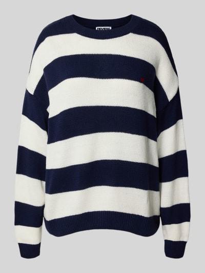 Review Sweter z dzianiny o kroju relaxed fit ze wzorem w paski Granatowy 2