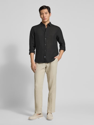 OLYMP Level 5 Casual Fit koszula casual z lnu Czarny 1