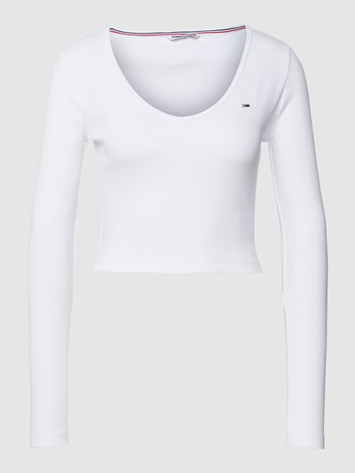 Tommy Jeans Cropped Longsleeve mit Logo-Stitching Modell 'BABY' Weiß 2