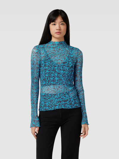 BOSS Black Women Shirt met lange mouwen en all-over motief, model 'Esami' Koningsblauw - 4