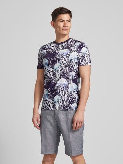 MCNEAL T-shirt met all-over motief Donkerblauw - 4