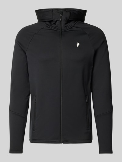 Produktfoto, Slim Fit Jacke mit Logo-Print Modell 'Rider' von Peak Performance aus schwarzem Elastischer-Material-Mix mit Reißverschluss, Eingrifftaschen, Stehkragen, Herren Jacke
