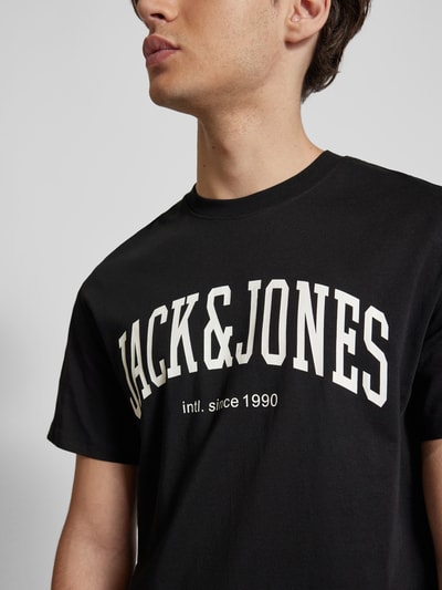 Jack & Jones T-shirt met labelprint, model 'CYRUS' Zwart - 3