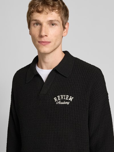 REVIEW Gebreide pullover met labelstitching Zwart - 3