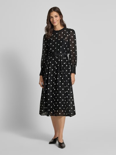 Marc Cain Midi-jurk van een mix van linnen en zijde met riem Zwart - 1