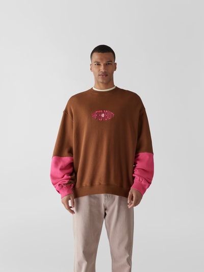 Preach Oversized Sweatshirt mit Label-Stitching Dunkelbraun 4